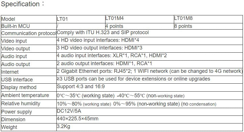 NT90LT Series LT01, LT01M4, LT01M8 HD Video Conference Terminal of Medium and Large Size