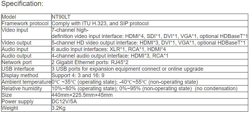 NT90LT Series LT02 HD Video Conference Terminal