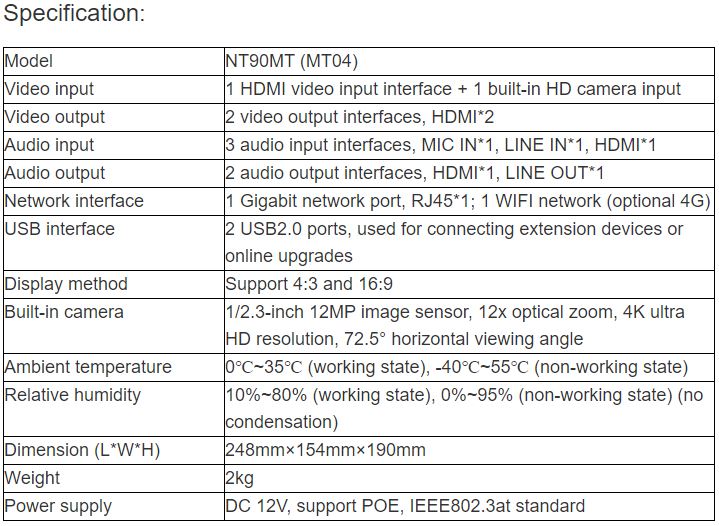 NT90MT (MT04) HD Video Terminal