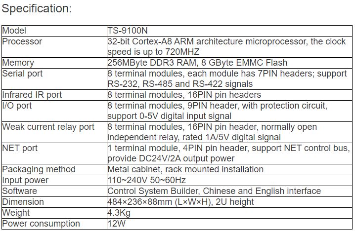 TS-9100N Network Central Controller