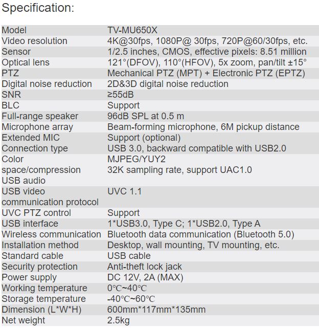 TV-MU650X USB Camera