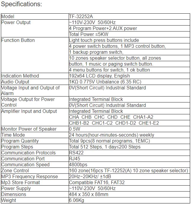TF-32252A 10 Zone Weekly Timer with Mp3