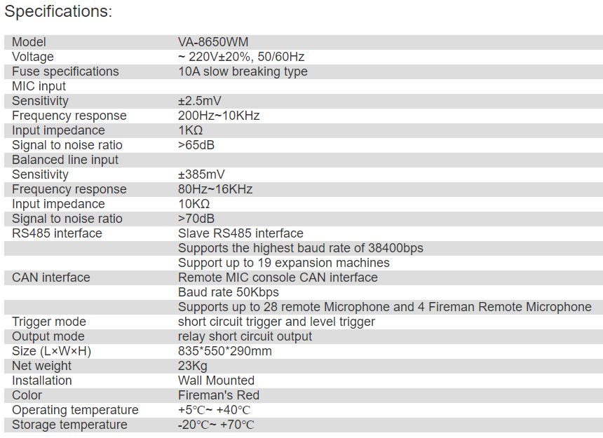 VA-8650WM 8 Zone Voice Evacuation Controller
