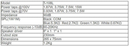 T-108L Ceiling Speaker （ Coaxial Speaker ） (1.87W 3.75W 7.5W 15W)