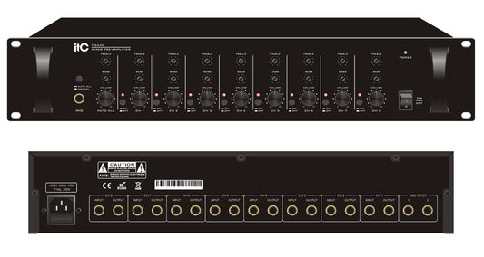 T-6240 8 Channel Pre-Amplifier (Each Input Has Treble and Bass Control)