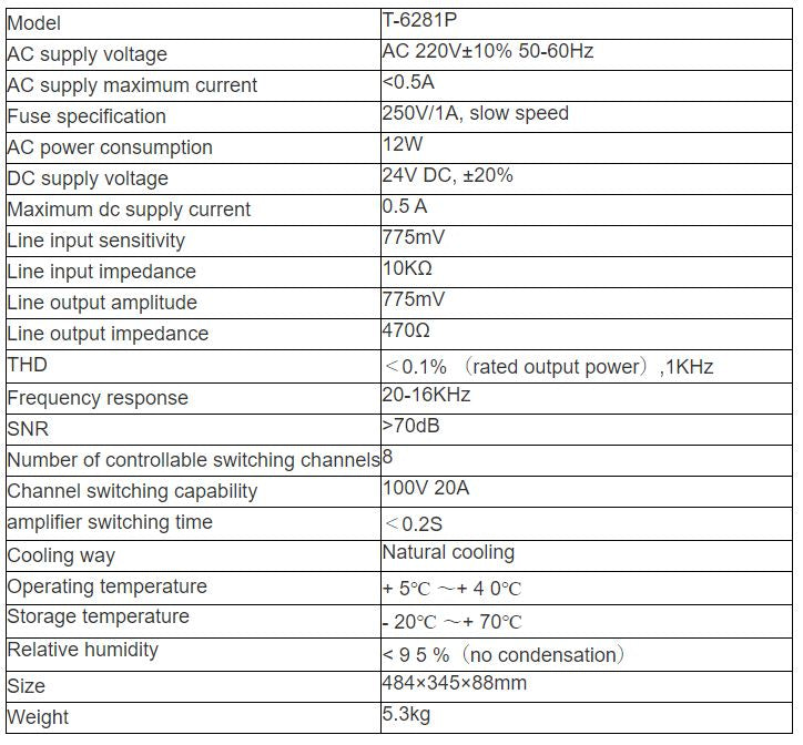 T-6281P Amplifier Switchover (support 8 main amplifiers   1 standby amplifier)