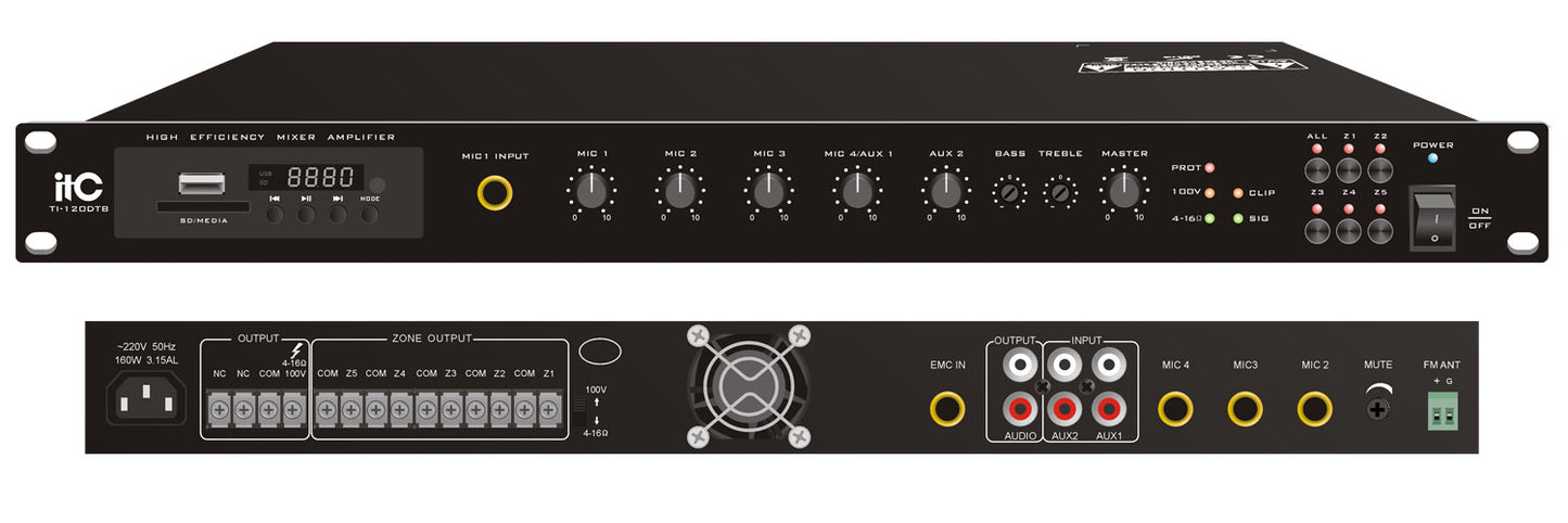 TI-120DTB   TI-240DTB   TI-350DTB   TI-500DTB 5 Zones Digital Mixer Amplifier with Mp3 TUNER Bluetooth(Phone Jack Mic Input)