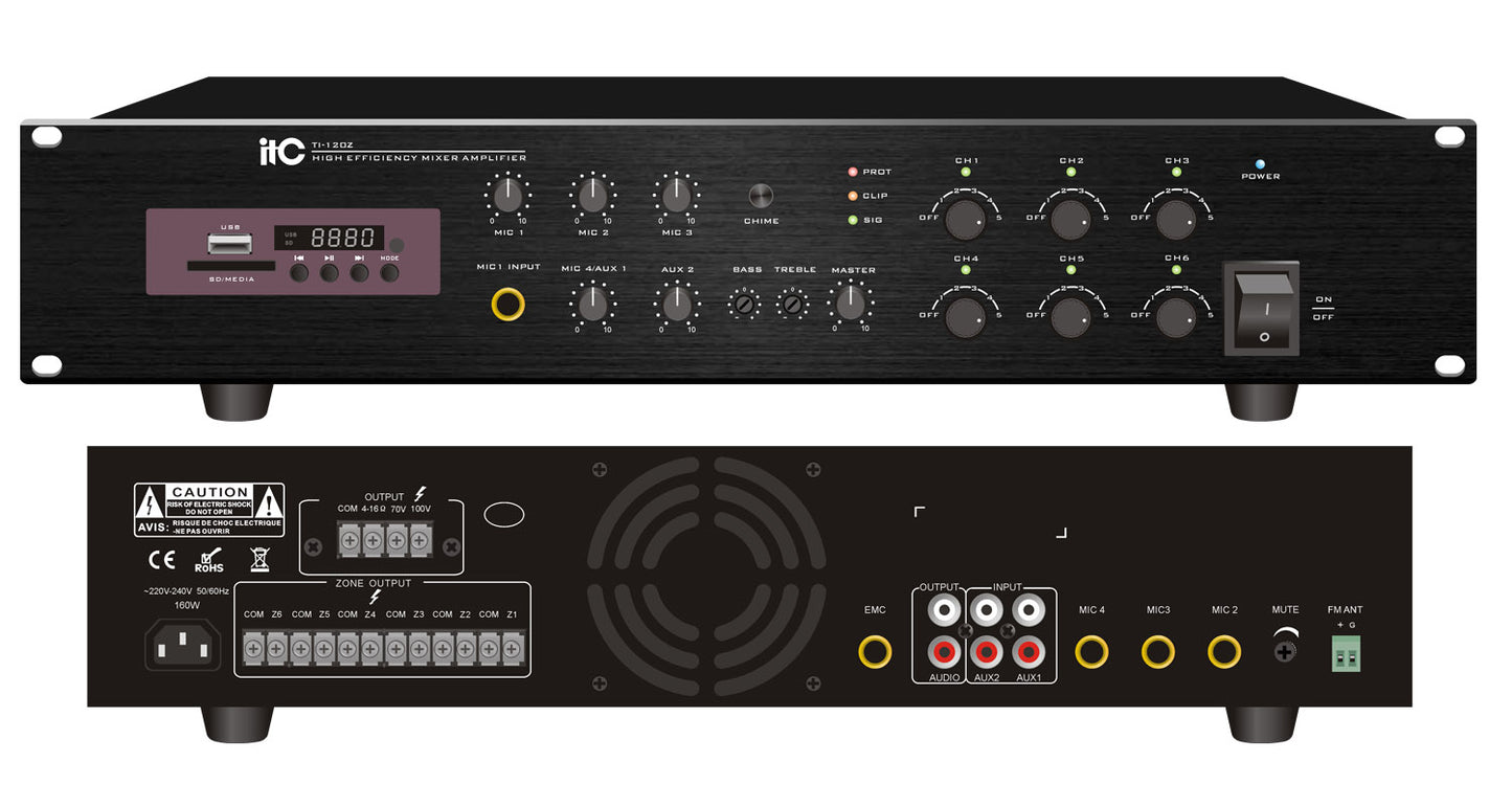 TI-120Z  TI-240Z  TI-350Z  TI-500Z Six-zone Mixer Digital Power Amplifier With Audio Source