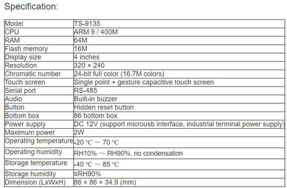 TS-9135 4 Inch Color Touch Screen