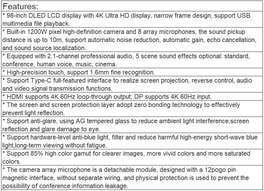 TV-S8198 itcHUB Intelligent Conference Flat Panel