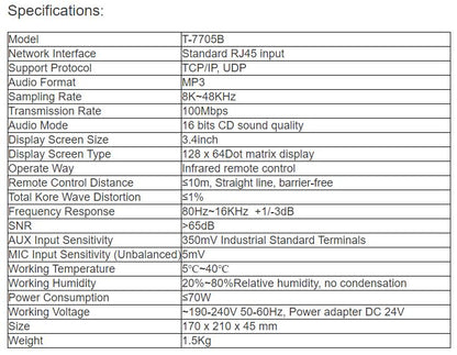 T-7705B Terminal (Economic wall-mounted IP terminal - with Constant resistance power amplifier, constant pressure signal backup)