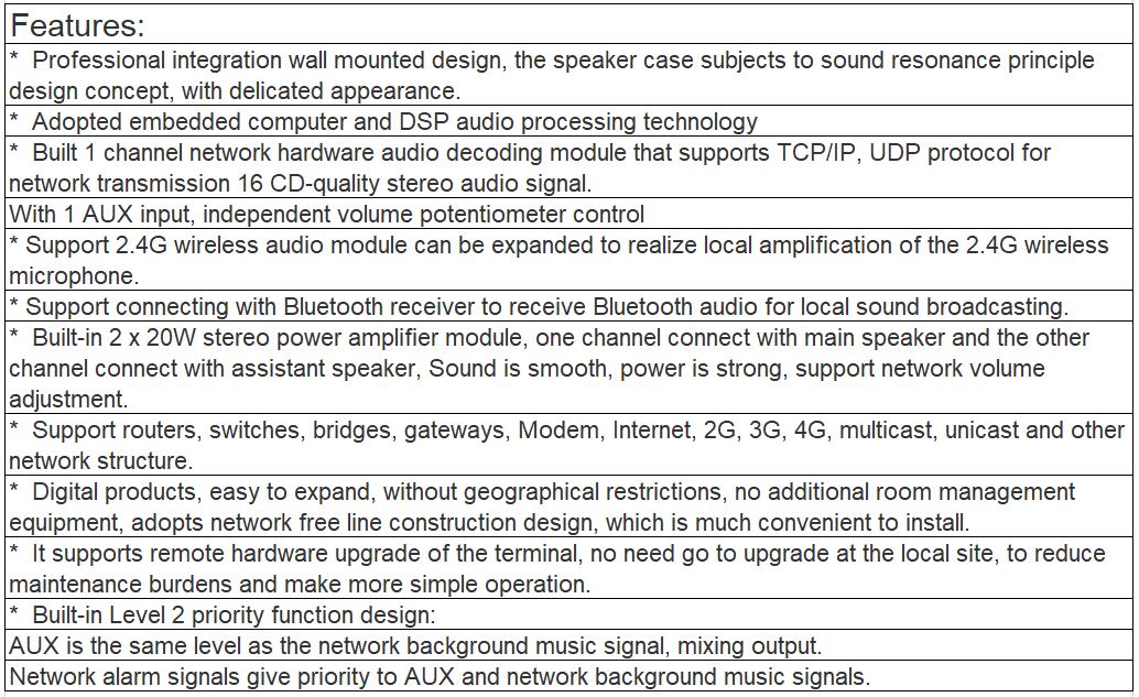 T-7707A IP Network Economic Wall Mount Active Speaker