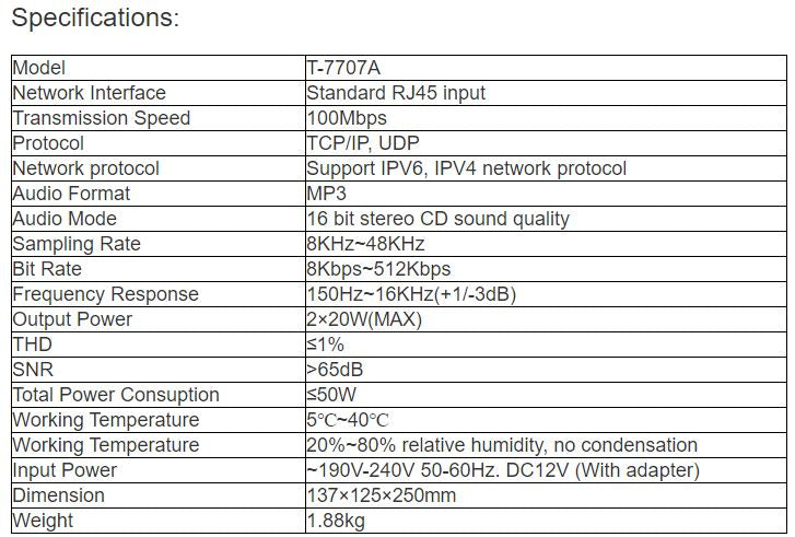 T-7707A IP Network Economic Wall Mount Active Speaker