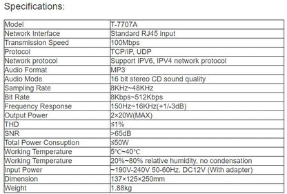 T-7707A IP Network Economic Wall Mount Active Speaker