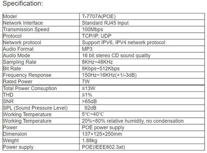 T-7707A（POE）Wall Mount POE Speaker IP