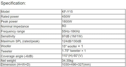 KF-Y15 Professional Full Range Speaker