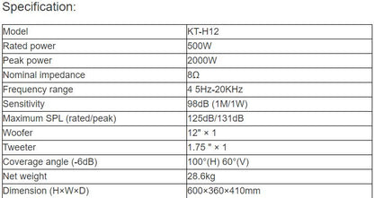 KT-H12 Professional Full Range Speaker