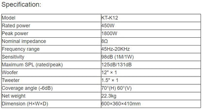 KT-K12 Professional Full Range Speaker