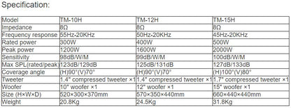 TM-10H, TM-12H, TM-15H Tertainment Speakers
