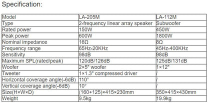 LA-205M, LA-112M Line Array Loudspeaker