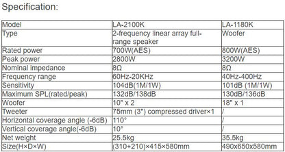 LA-2100K, LA-1180K Line Array Speaker