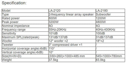 LA-2120, LA-2180 Line Array Loudspeaker