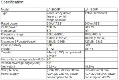LA-2800P, LA-1800P Active Line Array loudspeaker