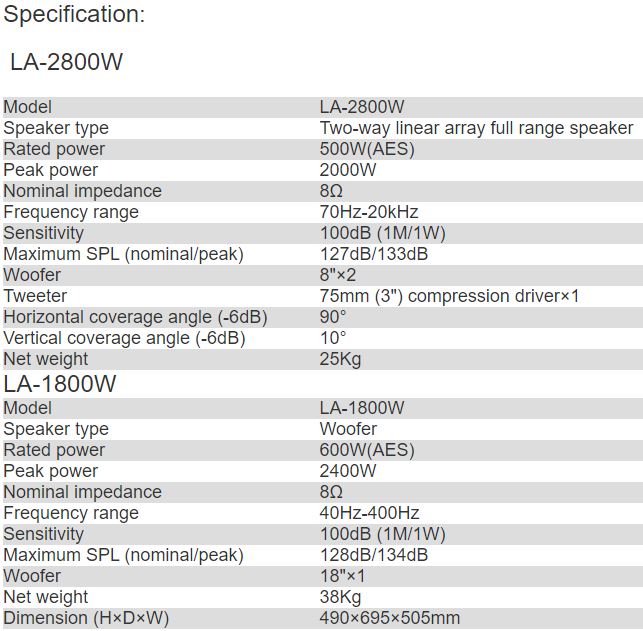 LA-2800W, LA-1800W Line Array Speaker