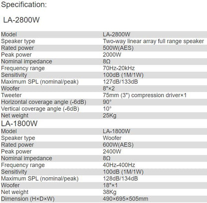 LA-2800W, LA-1800W Line Array Speaker