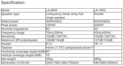 LA-2800, LA-1800 Linear Array Speaker