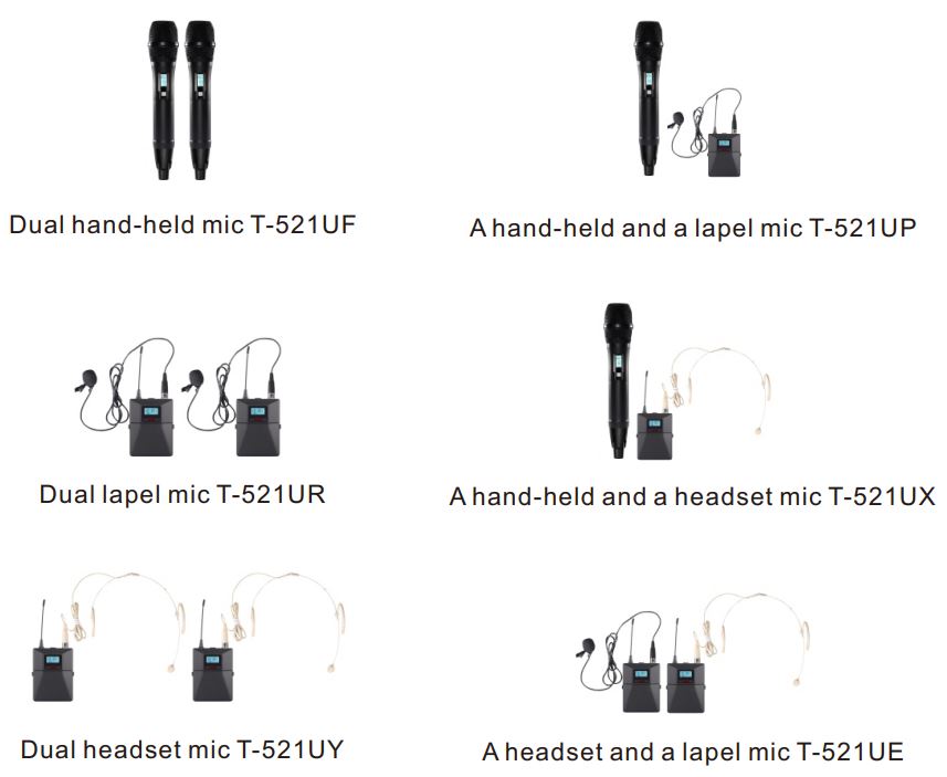 T-521UF, T-521UP, T-521UR, T-521UX, T-521UY, T-521UE UHF Wireless Mic with FM touch Screen