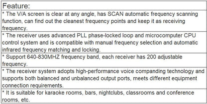 T-521UF, T-521UP, T-521UR, T-521UX, T-521UY, T-521UE UHF Wireless Mic with FM touch Screen