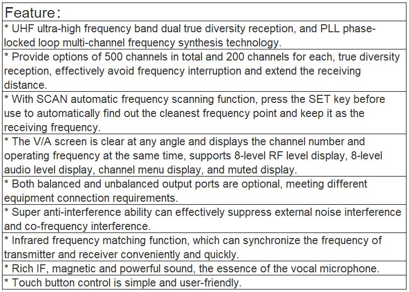 T-521UH, T-521UT, T-521UL, T-521UV, T-521US, T-521UW UHF-Dual Channel Wireless Microphone