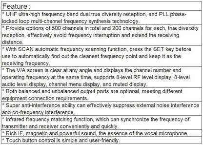 T-521UH, T-521UT, T-521UL, T-521UV, T-521US, T-521UW UHF-Dual Channel Wireless Microphone