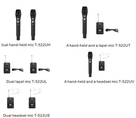 T-522UH, T-522UT, T-522UL, T-522UV, T-522US UHF Wireless Microphone