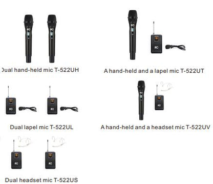 T-522UH, T-522UT, T-522UL, T-522UV, T-522US UHF Wireless Microphone
