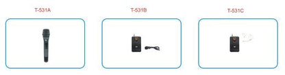 T-531A, T-531B, T-531C Wireless Microphone ( frequency-adjustable single channel wireless microphone with UHF band LCD display-non true diversity)