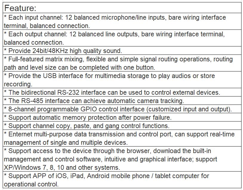 TS-P1212 12 Input and 12 Output Digital Audio Matrix Processor