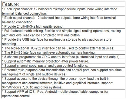 TS-P1212 12 Input and 12 Output Digital Audio Matrix Processor