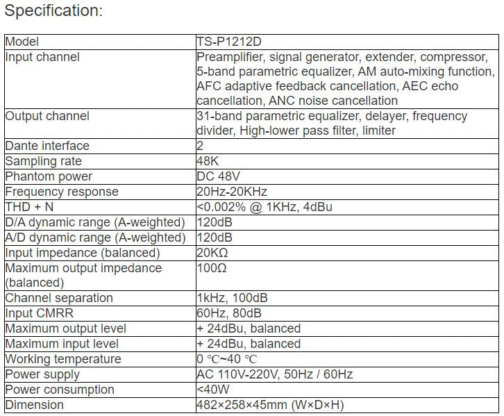 TS-P1212D 12 Input And 12 Output Digital(With DANTE Network Transmission Protocol )