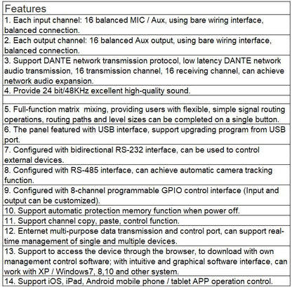 TS-P1616D 16 Input and 16 Output Digital ( With DANTE Network Transmission Protocol )