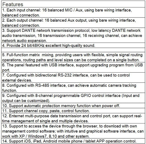 TS-P1616D 16 Input and 16 Output Digital ( With DANTE Network Transmis ...