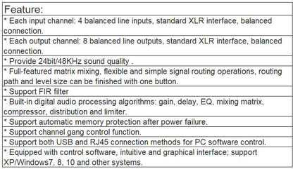 TS-P480 4-in 8-out Digital Audio Matrix Processor