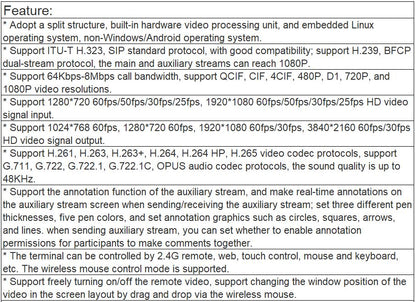 NT90MB Series MB02, MB02M4, MB02M8 Small Size Split-type HD Video Conference Terminal