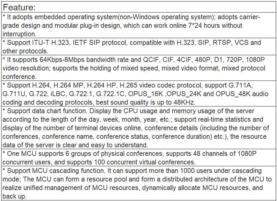 Videoconference Server VCS8000 Series P48C6, P48C10, P64C6, P64C10 Cloud-based HD Video Confe ...