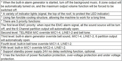 TZ-6350, TZ-6500 6 Zones Digital Mixer Amplifier with MP3, TUNER, Bluetooth