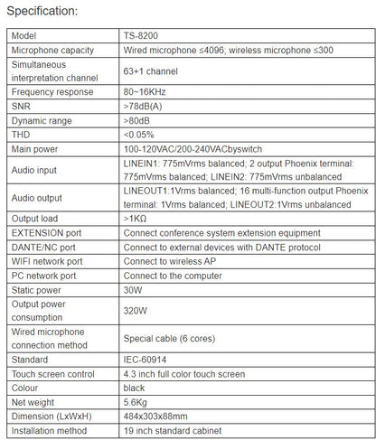 TS-8200 Full Digital Conference System Controller