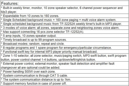 TF-32252A 10 Zone Weekly Timer with Mp3