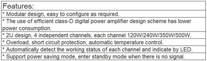 VA-P4120( 4 x 120W), VA-P4240(4 x 240W), VA-P4350(4 x 350W), VA-P4500(4 x 500W) Class-D Digital Amplifier
