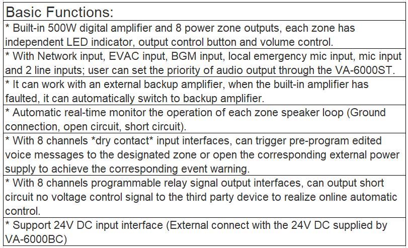 VA-P8500S 8 Zone Voice Alarm Amplifier